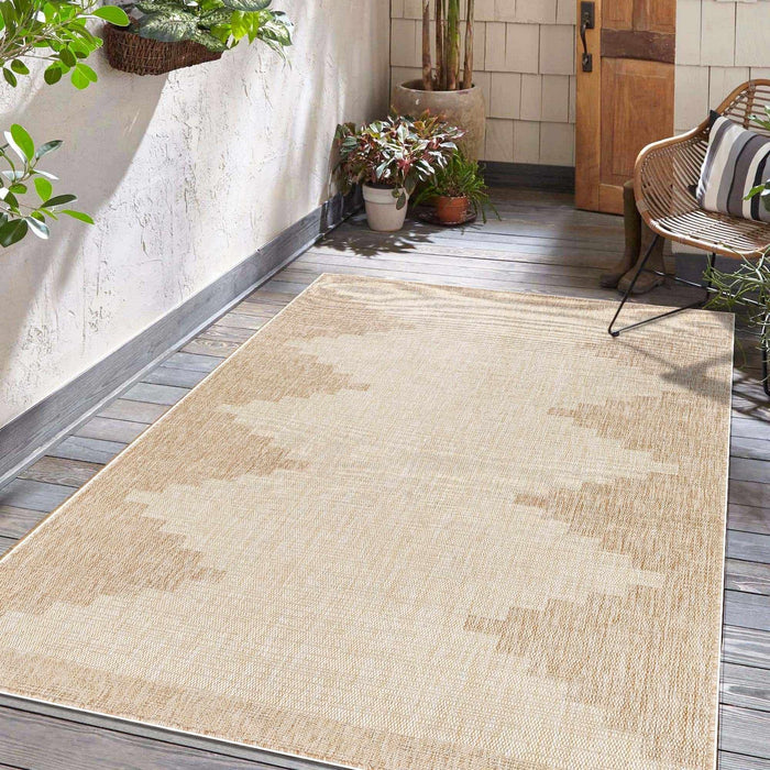 Transitional Camel and Beige Bohemian Machine Woven Area Rug - The Rug Decor