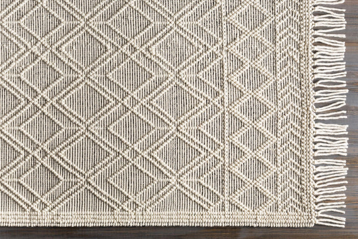 Transitional Hand Woven Ivory and Beige Tasseled Texture Wool Cotton Blended Rug - The Rug Decor
