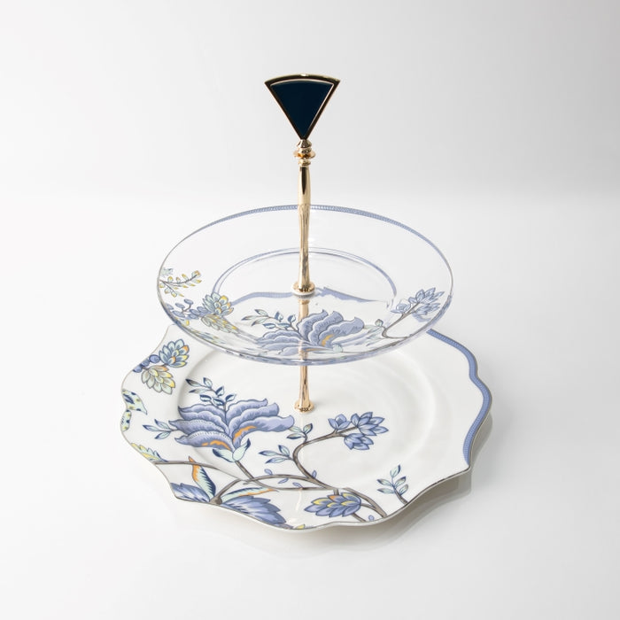 TWINS-2 TIER CAKE PLATE FLORAL BLUE (202029281)