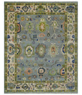 Vibrant Colorful Silver, Green and Light Peach Hand knotted Oushak wool Area Rug - The Rug Decor