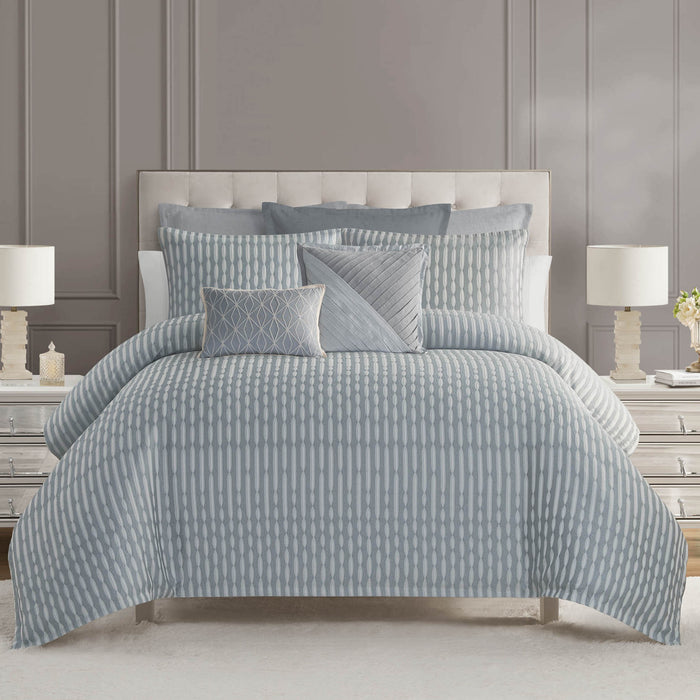 Waterford Aretha Blue 3 Piece Comforter Set in KING - Final Sale Comforter Sets By US Office - Latest Bedding
