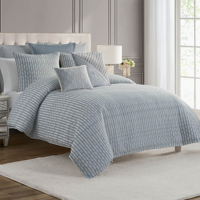 Waterford Aretha Blue 3 Piece Comforter Set in KING - Final Sale Comforter Sets By US Office - Latest Bedding