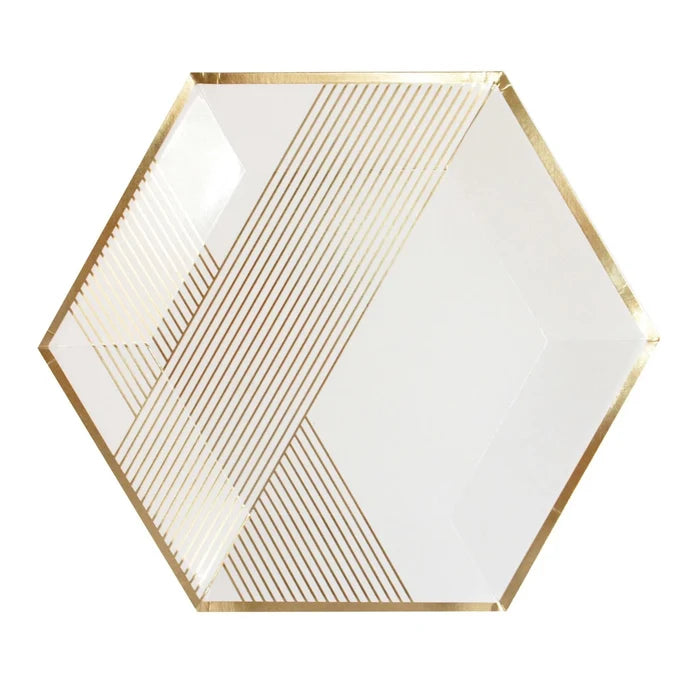 White and Gold Striped Plates