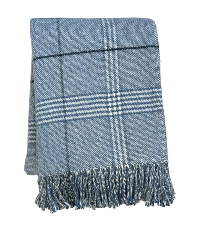 ASI Windowpane Plaid Multi stripes Throw - Denim, A Soft Idea