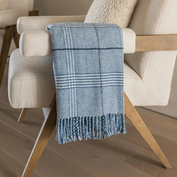 ASI Windowpane Plaid Multi stripes Throw - Denim, A Soft Idea